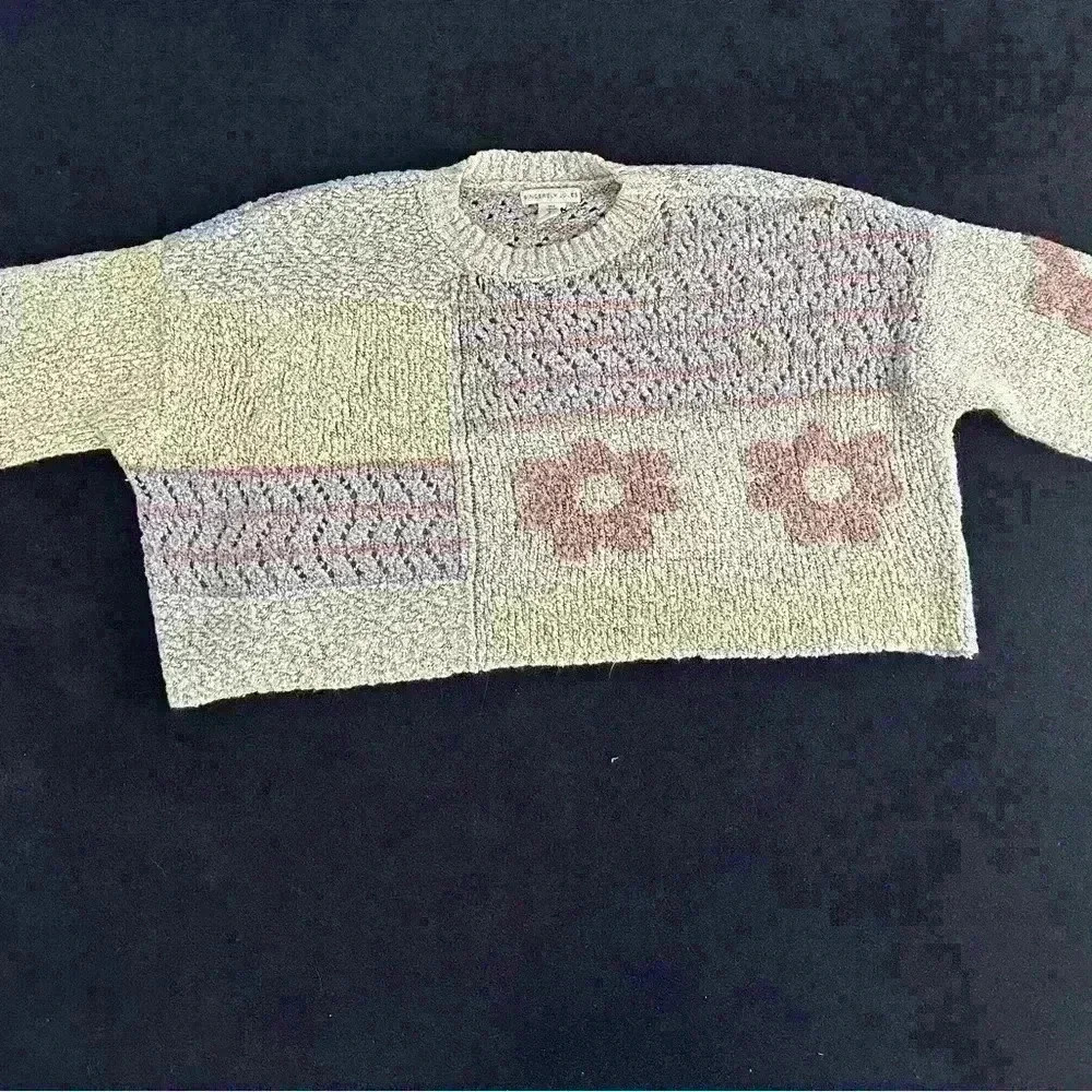Sincerely Jules Boho Flower Colorful Pattern Boxy Oversized knit like Sweater